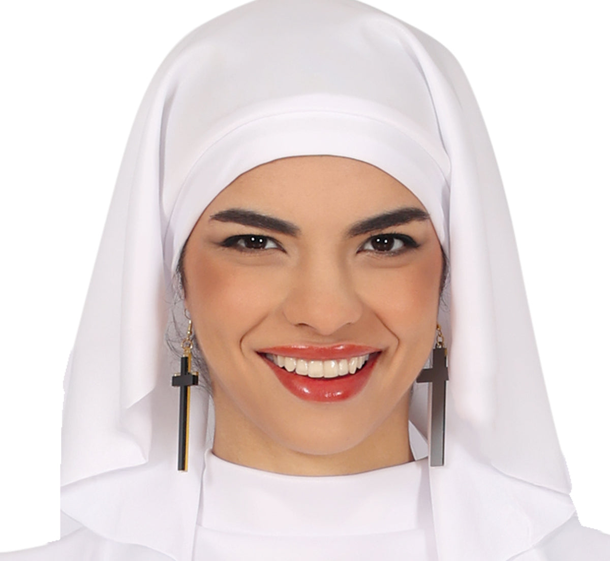 GP89016 – Nonne Kostüm Weiß Kreuz Karneval Feier – Größe: 38 - 40 (M), 42 - 44 (L) – Farbe: Weiß