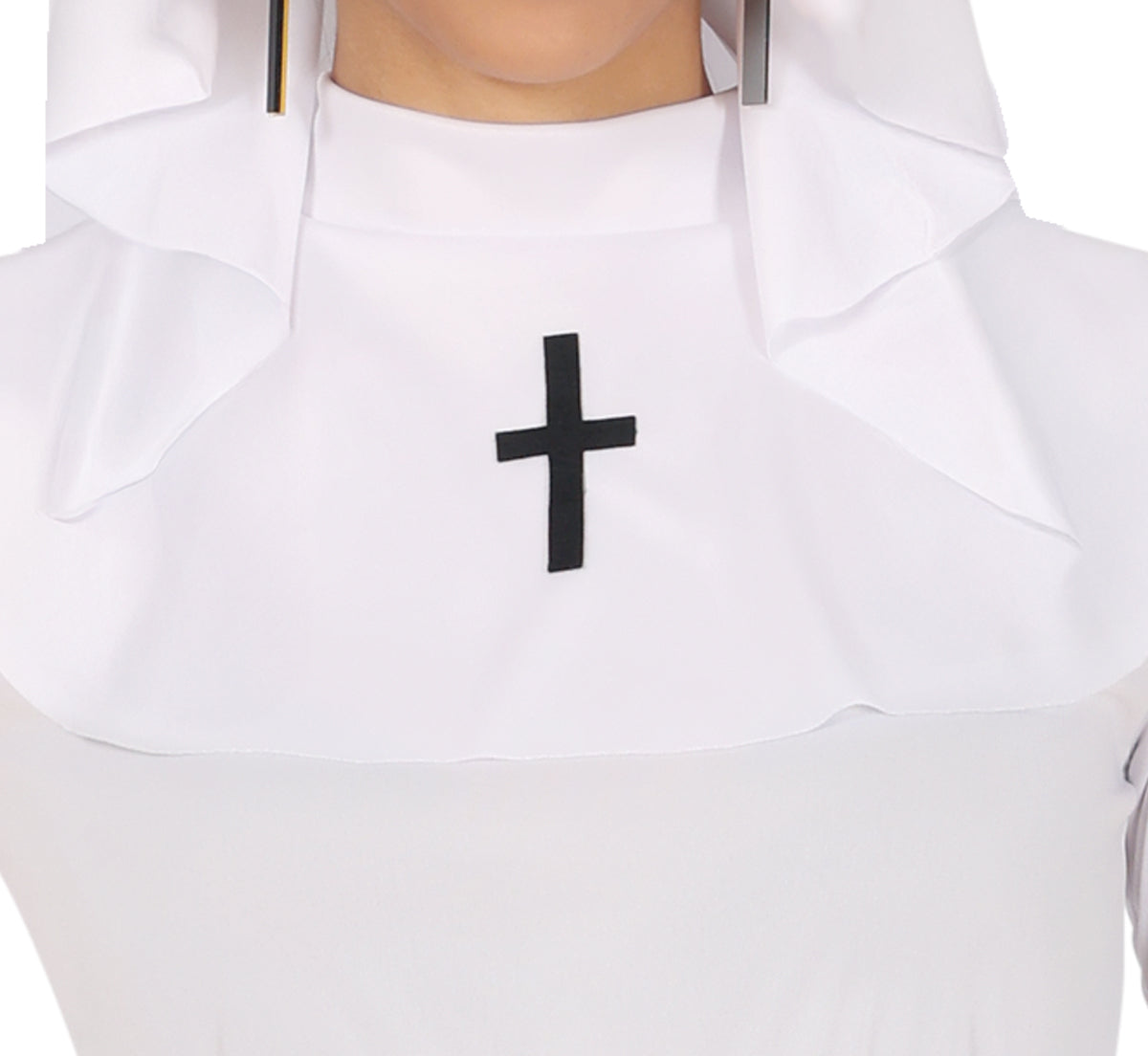 GP89016 – Nonne Kostüm Weiß Kreuz Karneval Feier – Größe: 38 - 40 (M), 42 - 44 (L) – Farbe: Weiß