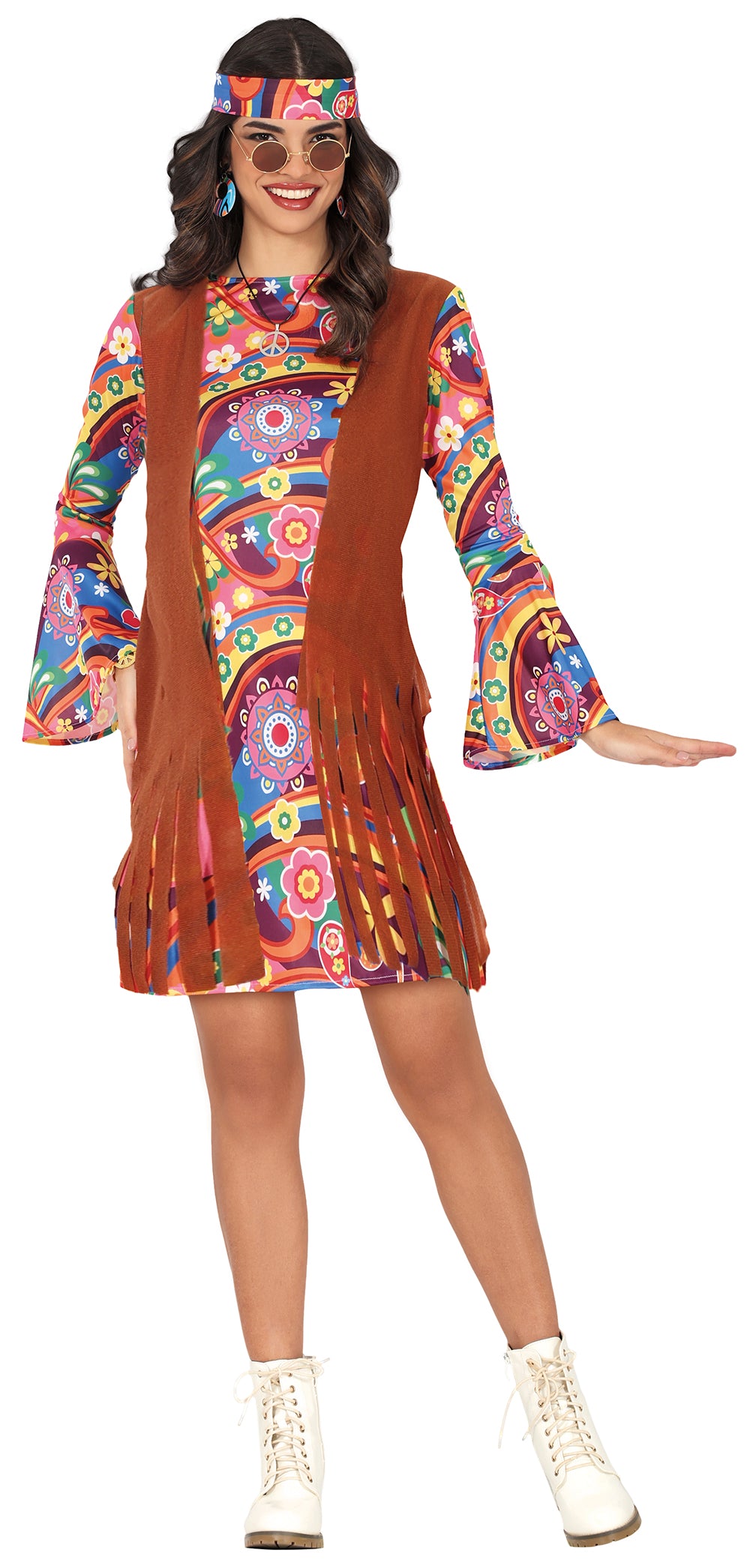 GP89033 – Hippie Kostüm Buntes Festival Karneval – Größe: 36 - 38 (S), 38 - 40 (M), 42 - 44 (L) – Farbe: Mehrfarbig