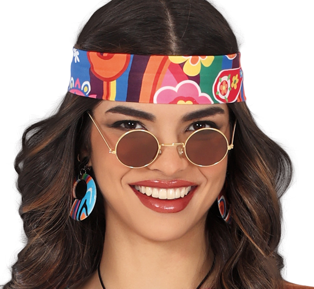 GP89033 – Hippie Kostüm Buntes Festival Karneval – Größe: 36 - 38 (S), 38 - 40 (M), 42 - 44 (L) – Farbe: Mehrfarbig