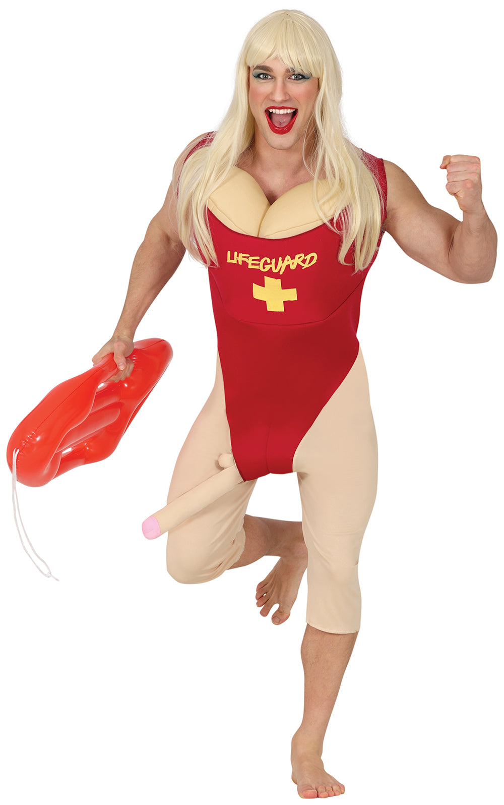 GP89061 – Rettungsschwimmer Spaß Kostüm – Größe: 48 - 50 (M), 52 - 54 (L) – Farbe: Rot / Beige