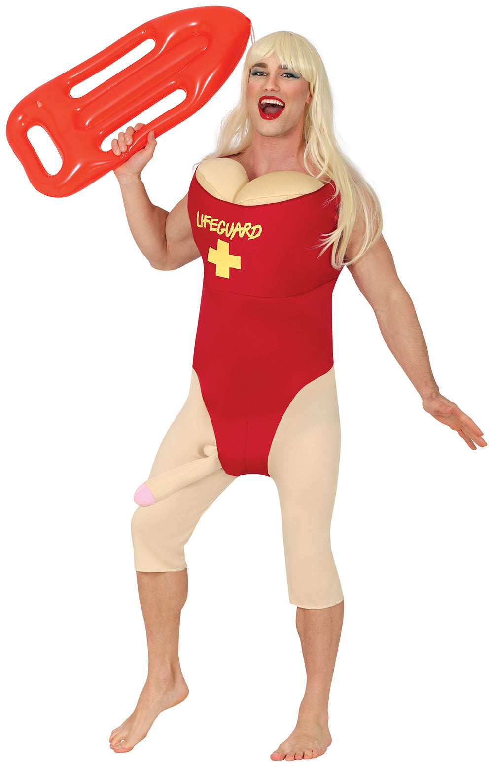 GP89061 – Rettungsschwimmer Spaß Kostüm – Größe: 48 - 50 (M), 52 - 54 (L) – Farbe: Rot / Beige
