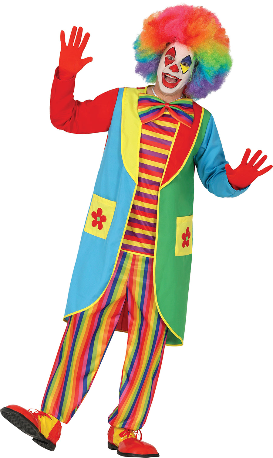 Clown Kostüm für Herren bunt mit Fliege