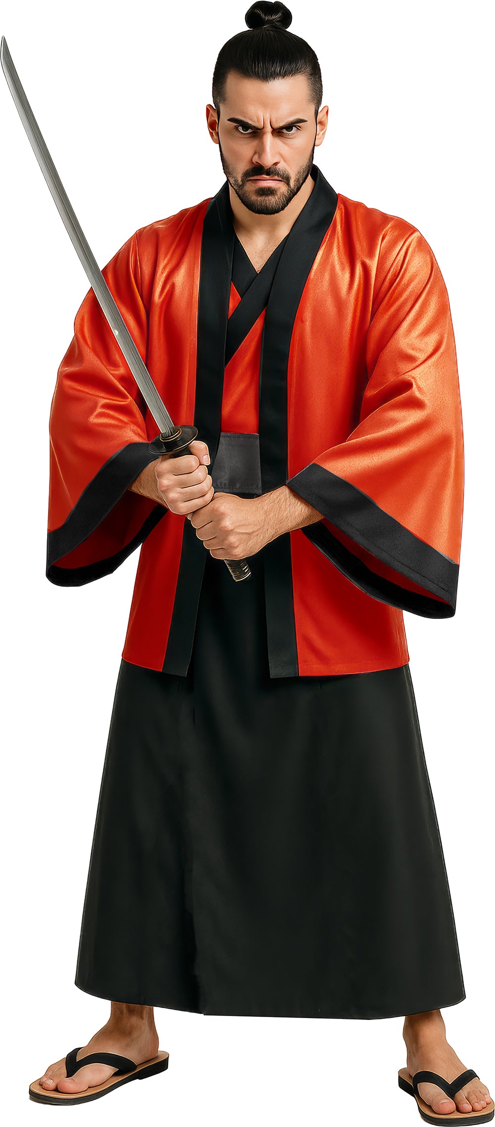 GP89087 – Ninja Krieger Kostüm Rot Samurai – Größe: 48 - 50 (M), 52 - 54 (L) – Farbe: Rot / Schwarz