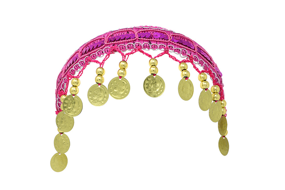 GP13770 – Münzen Haarreif für Damen mit Goldmünzen – Farbe: Pink / Gold