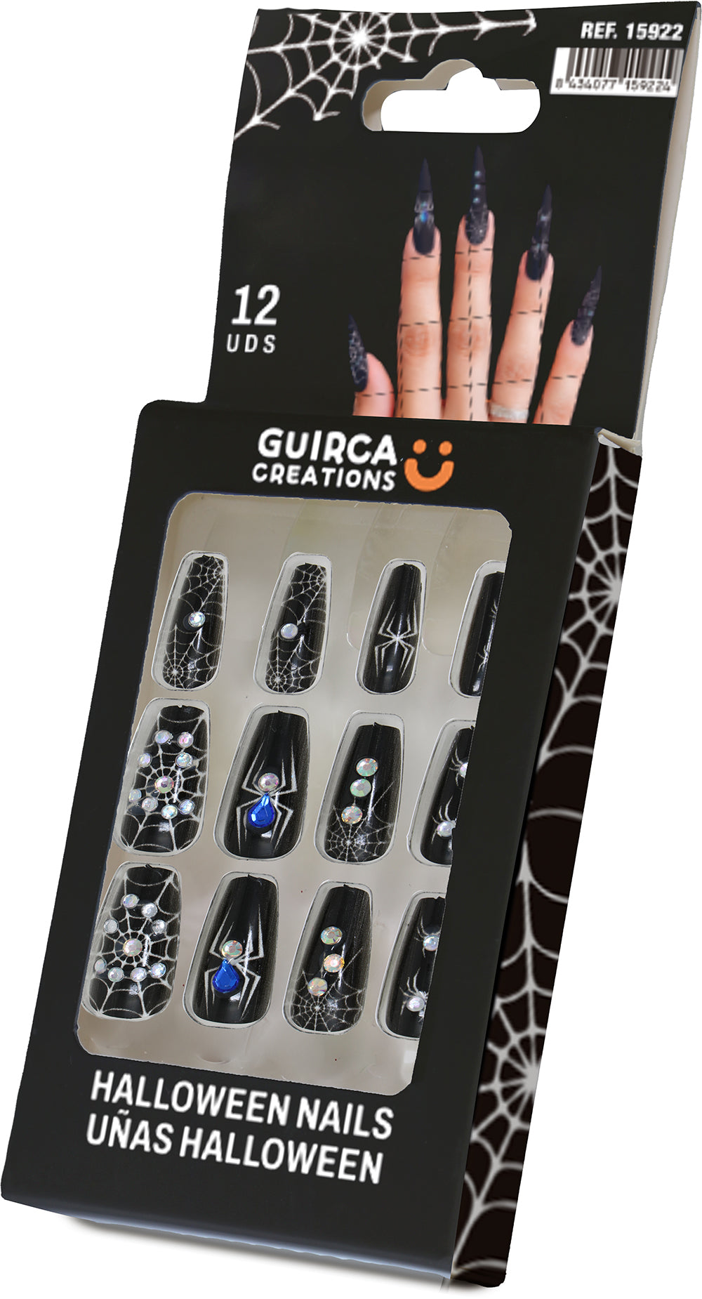 GP15920 – Lange Kunstnägel für Damen Stiletto Gothic – Farbe: Schwarz-spinne