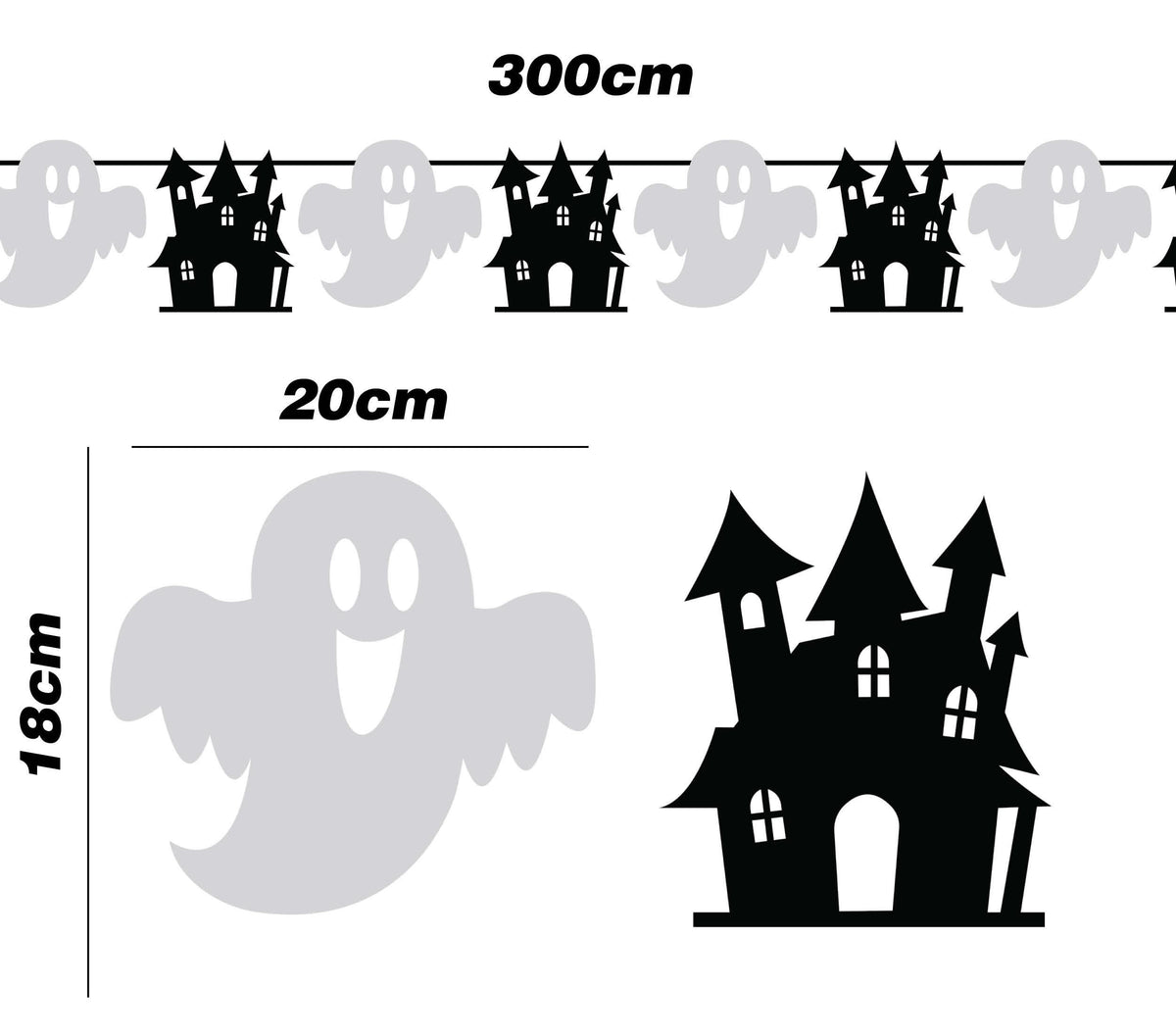 GP26795 – Halloween Girlande 300 cm Motivgirlande – Farbe: Gespenst + Schloss