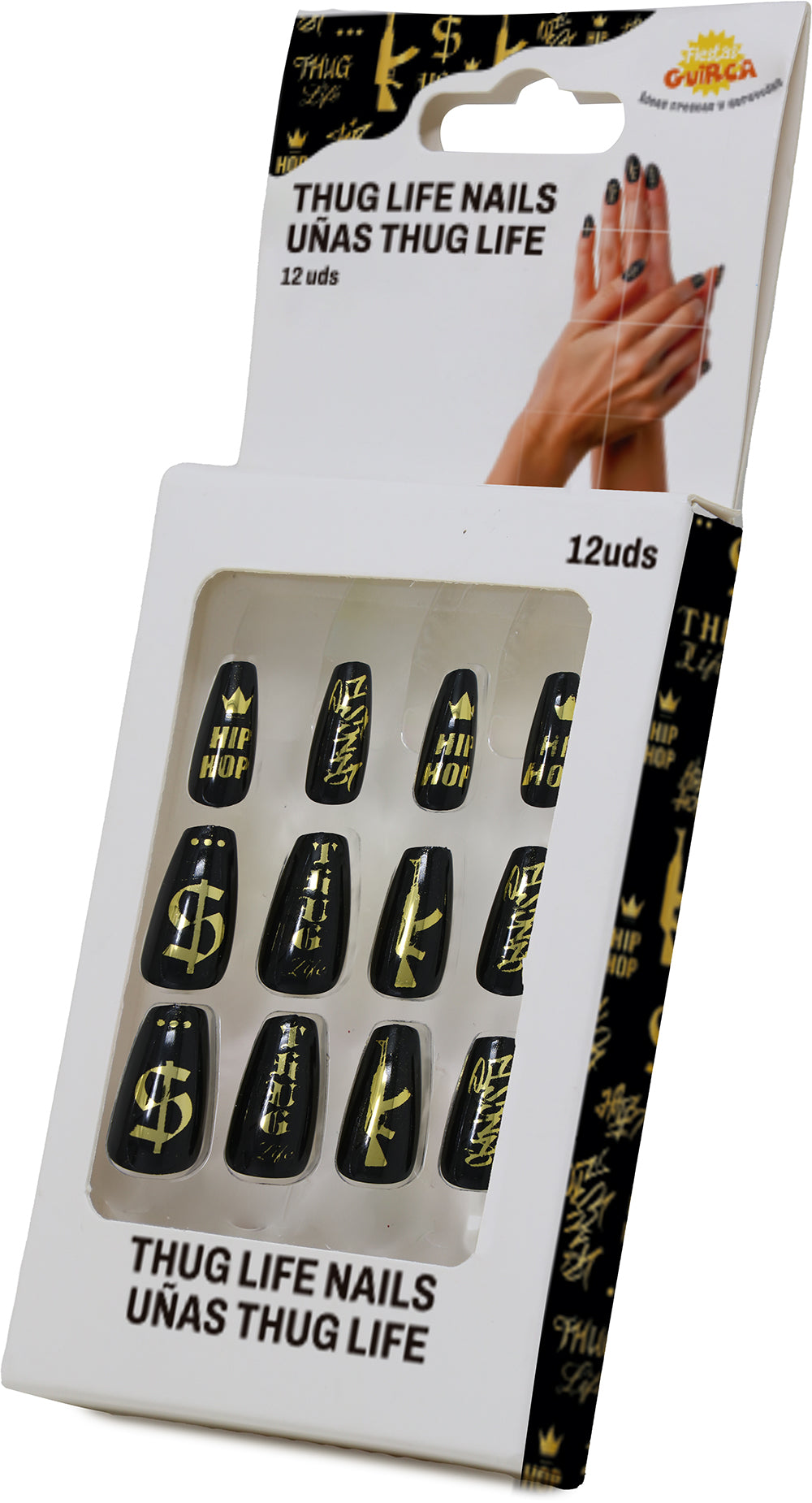 GP15981 – Motiv Kunstnägel für Erwachsene 12 Stück – Farbe: Schwarz / Gold