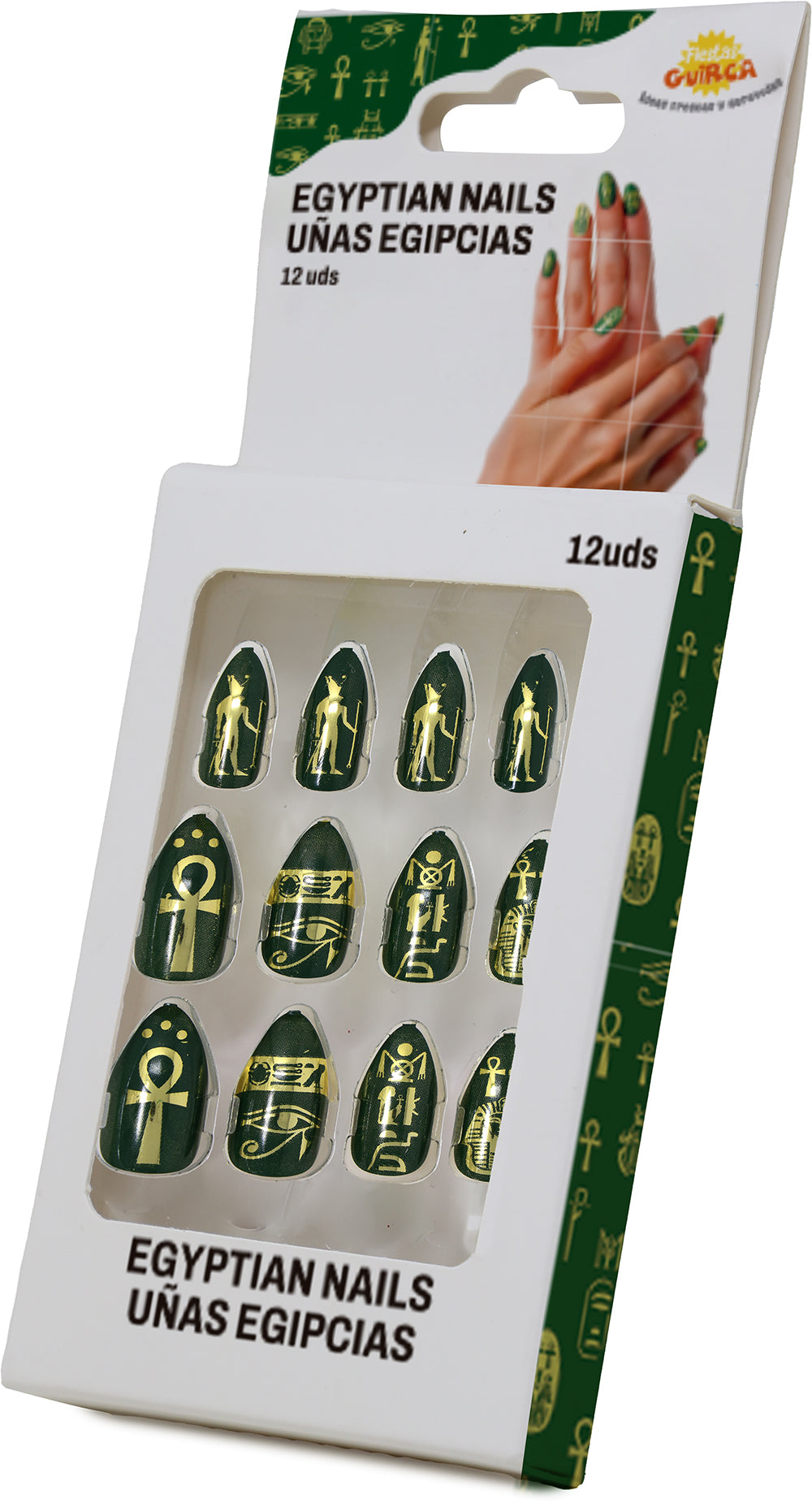 GP15981 – Motiv Kunstnägel für Erwachsene 12 Stück – Farbe: Grün / Gold