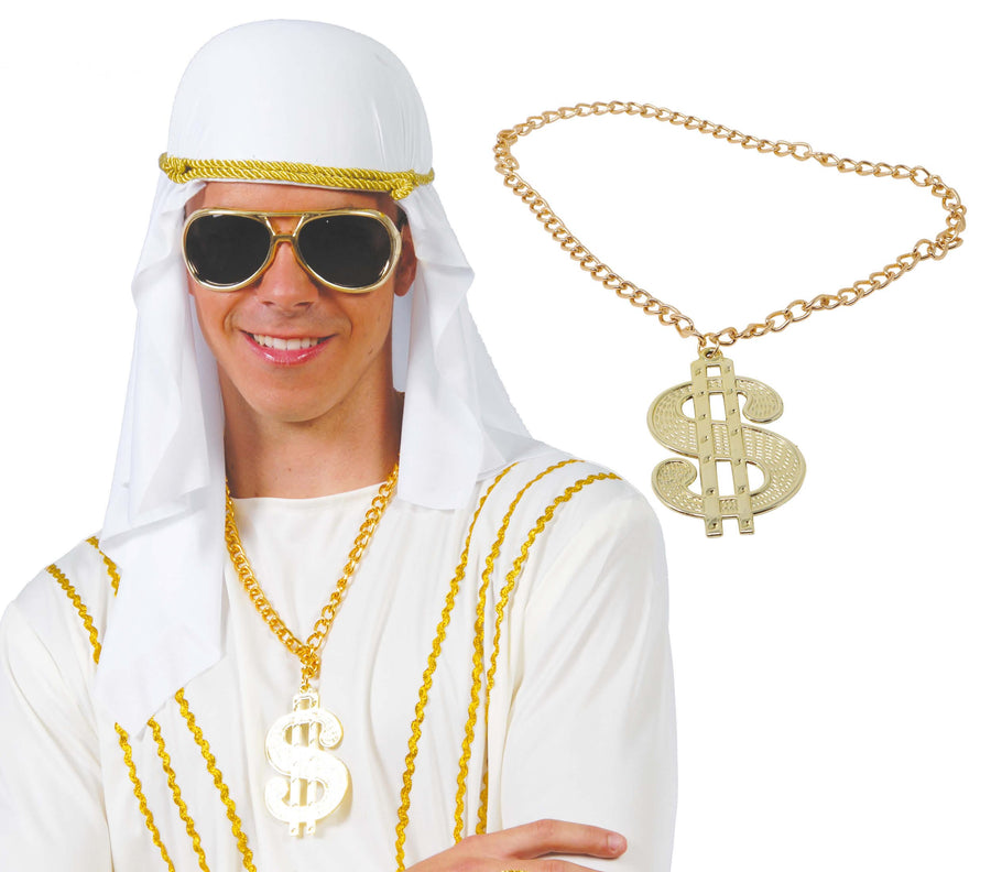 Dollar Halskette für Erwachsene gold 10 cm