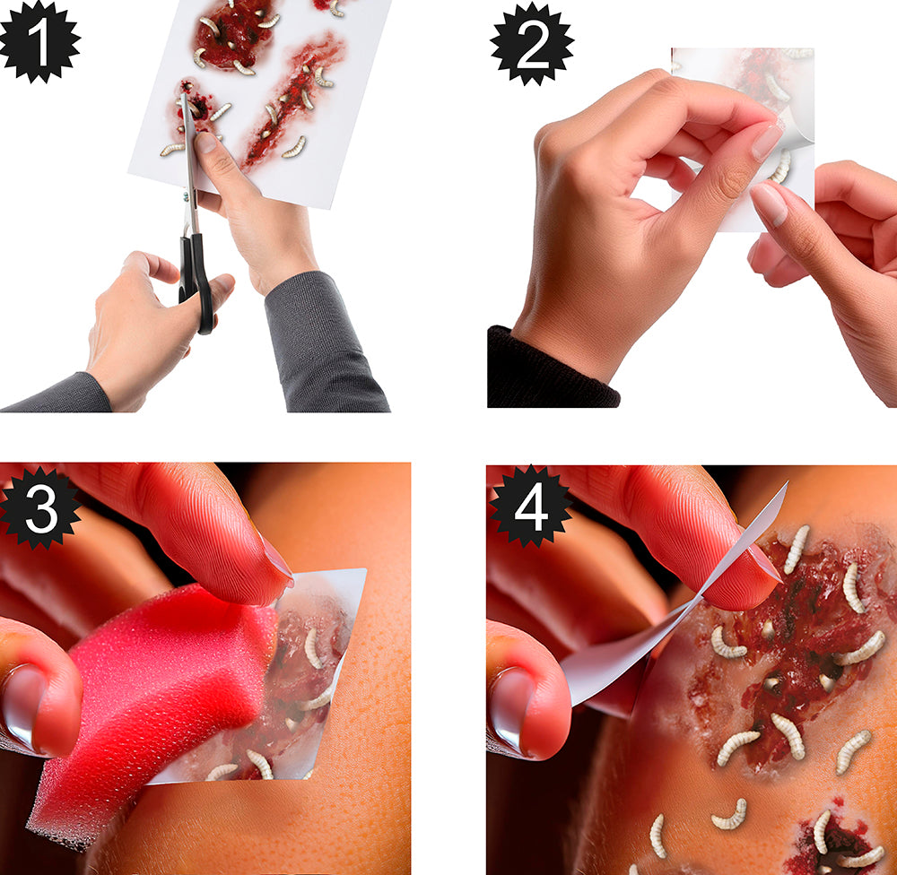 GP15708 – Horror Tattoos für Erwachsene 30 x 13 cm – Farbe: Madenwunden