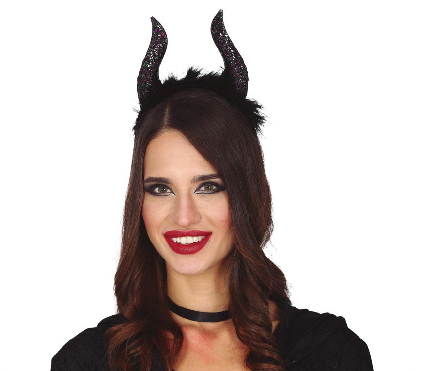 GP26644 – Teufelshörner Haarreif für Damen mit Glitzer – Farbe: Schwarz, Ansicht 2