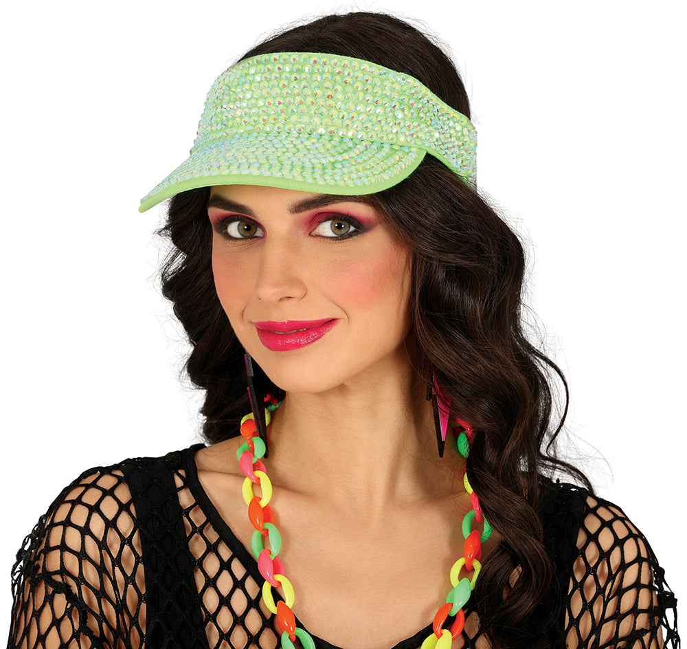 GP13827 – Strass Visor für Erwachsene 80er Jahre – Farbe: Grün