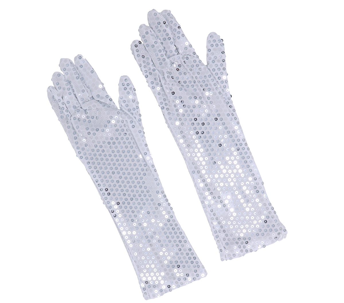 GP17862 – Pailletten Handschuhe für Damen 39 cm lang – Farbe: Silber, Schwarz, Rot