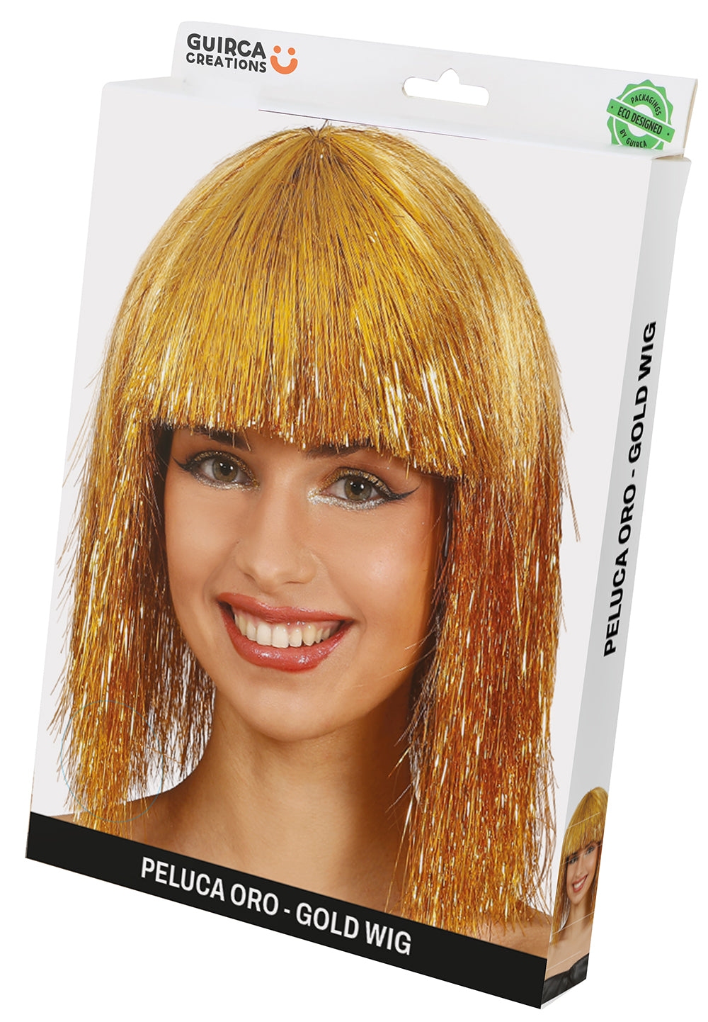 GP48019 – Lametta Perücke für Damen mittellang mit Pony – Farbe: Gold
