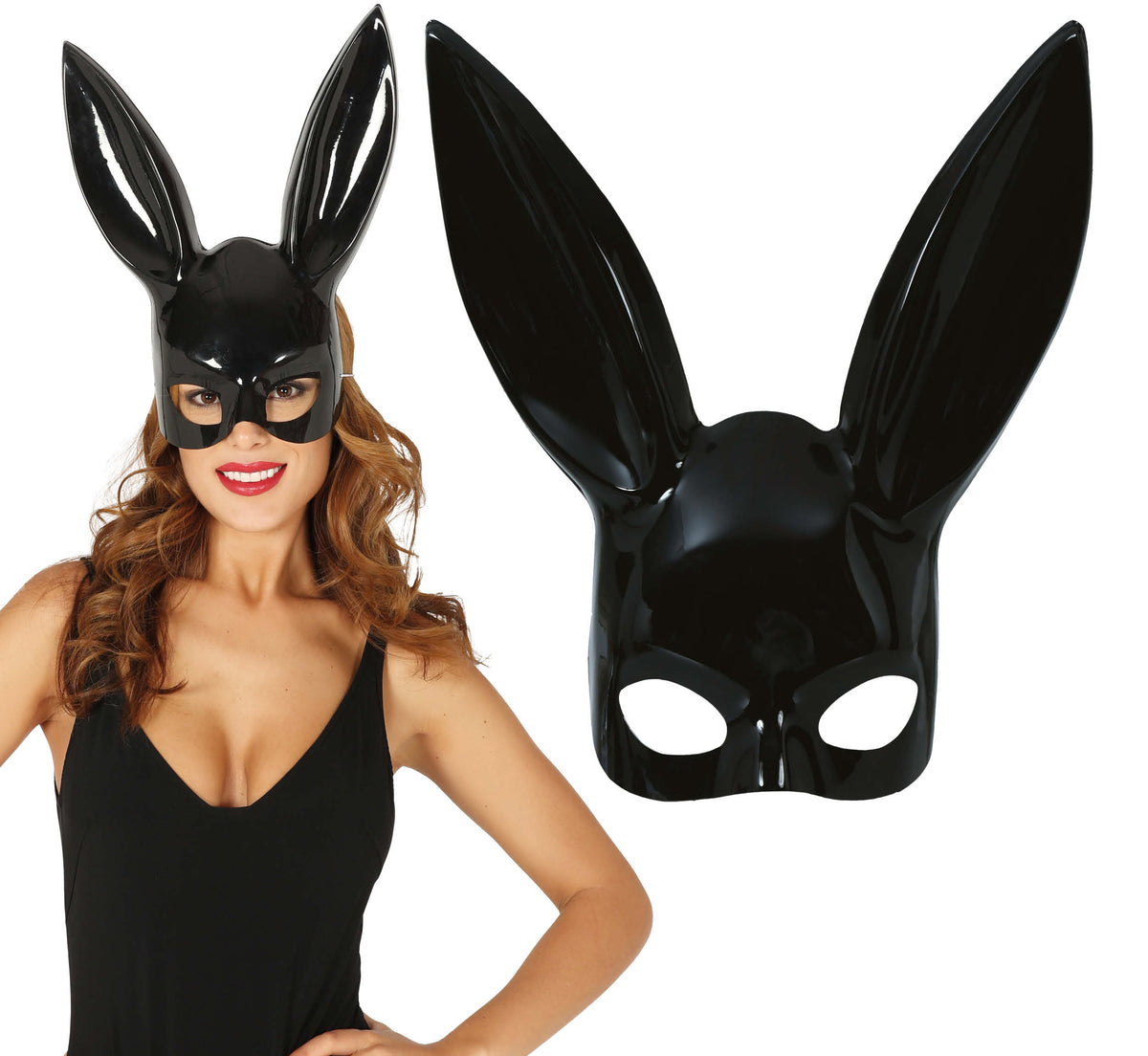 GP2893 – Hasen Maske für Damen schwarz mit langen Ohren – Farbe: Schwarz