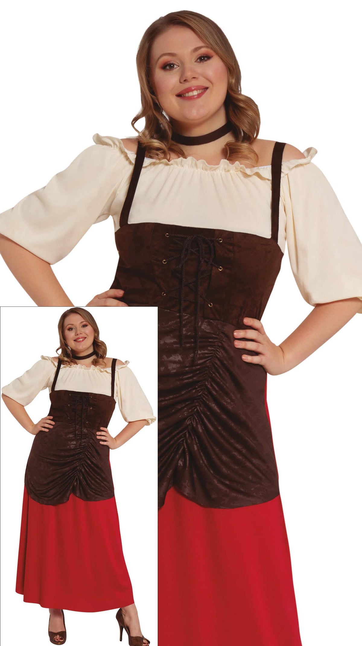 GP80851 – Schankmagd Kostüm für Damen braun – Größe: 44 - 46 (XL) – Farbe: Braun
