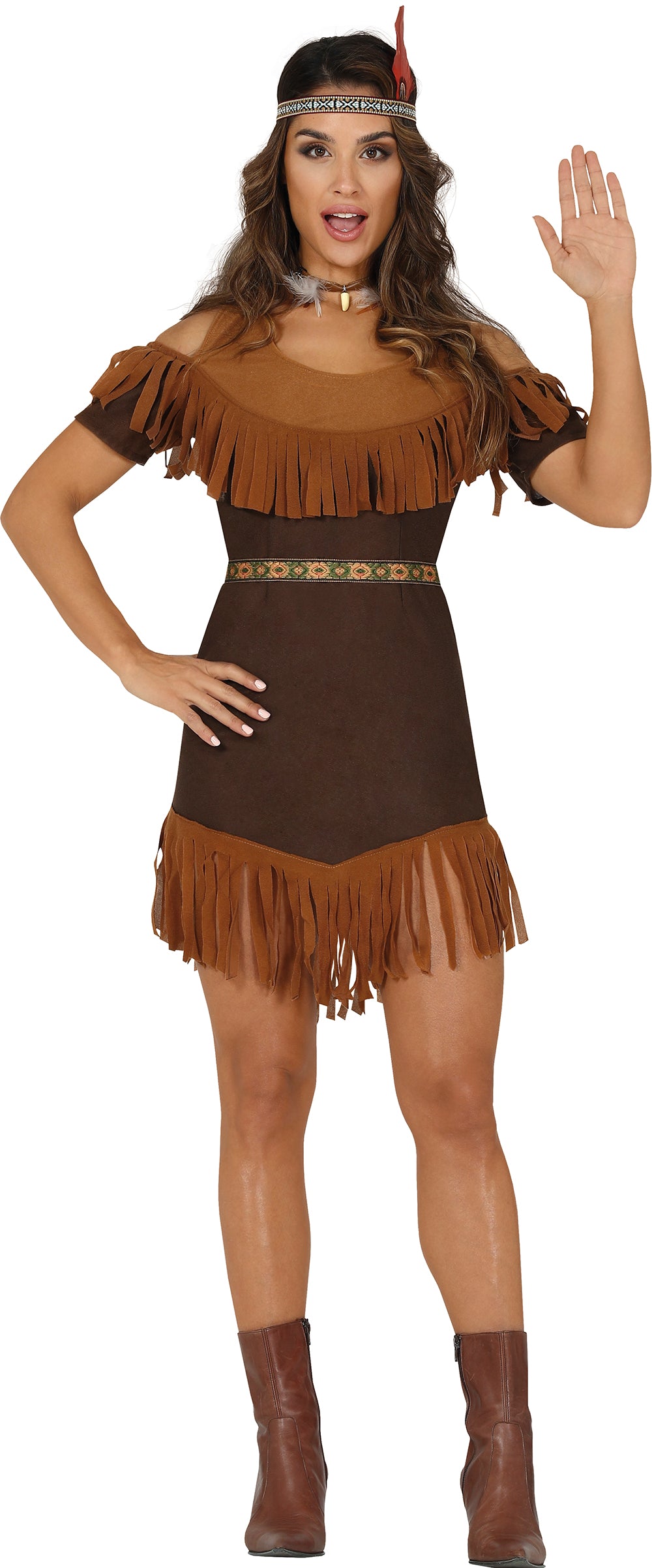 GP88558 – Indianerin Kostüm für Damen mit Fransen – Größe: 38 - 40 (M) – Farbe: Braun
