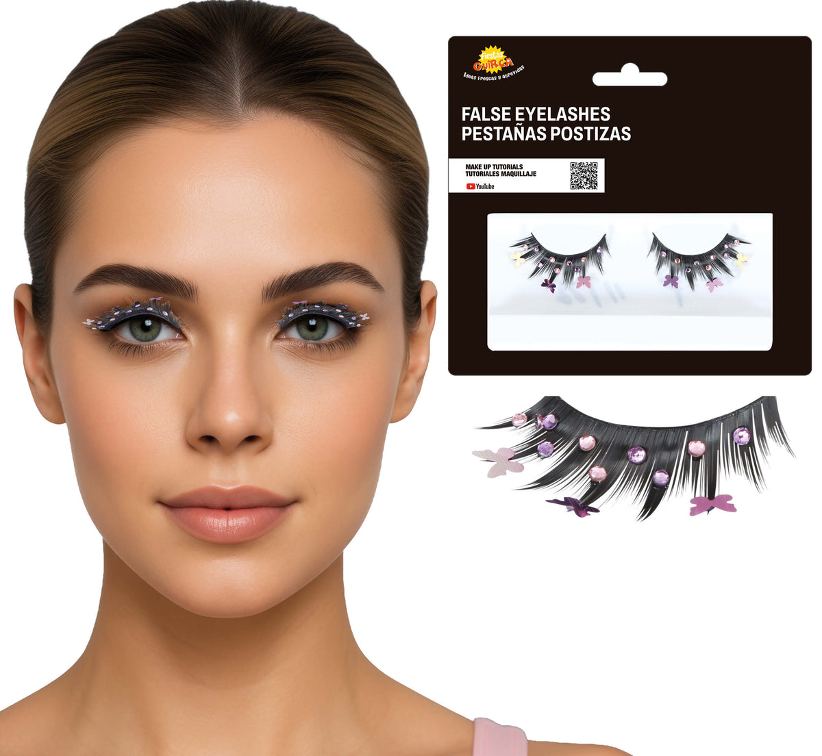 GP15091 – Party Wimpern für Erwachsene mit Motiv – Farbe: Schwarz / Lila