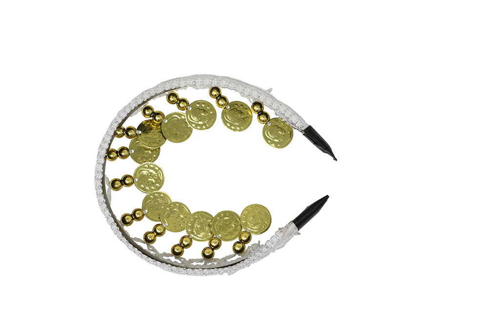 GP13770 – Münzen Haarreif für Damen mit Goldmünzen – Farbe: Weiß / Gold