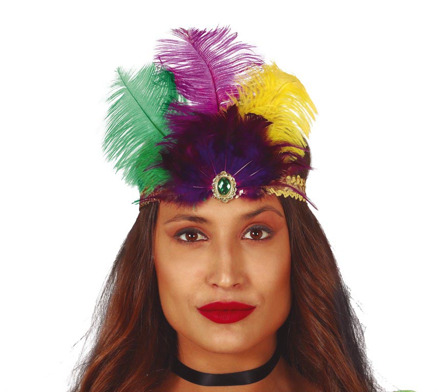 GP17974 – Charleston Stirnband für Damen mit bunten Federn – Farbe: Mehrfarbig
