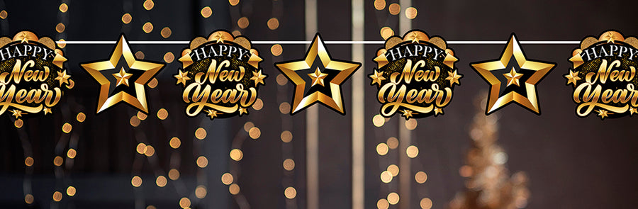 GP31819 – Happy New Year Girlande 300 cm Silvester Deko – Farbe: Stern, Ansicht 2