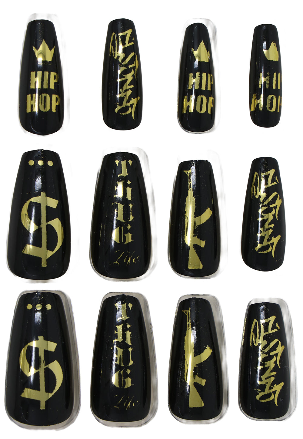 GP15981 – Motiv Kunstnägel für Erwachsene 12 Stück – Farbe: Schwarz / Gold