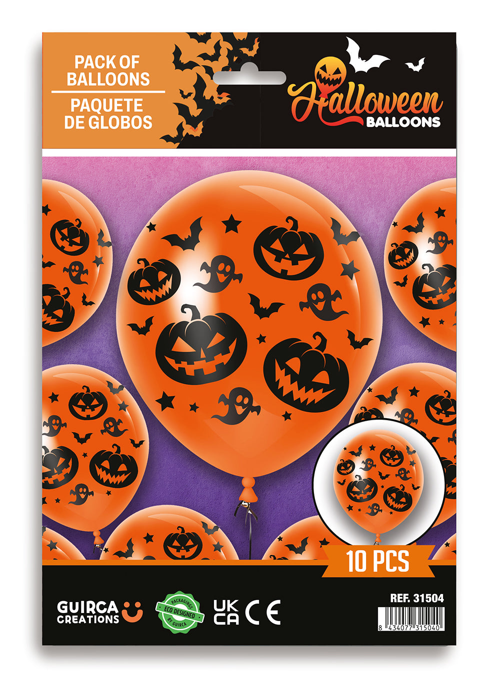 GP31500 – Halloween Luftballons 30 cm 10 Stück – Farbe: Orange, Kürbis + Geist