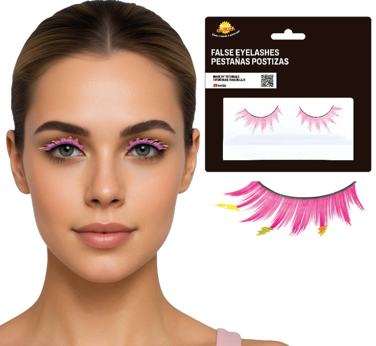 GP15091 – Party Wimpern für Erwachsene mit Motiv – Farbe: Pink / Gelb