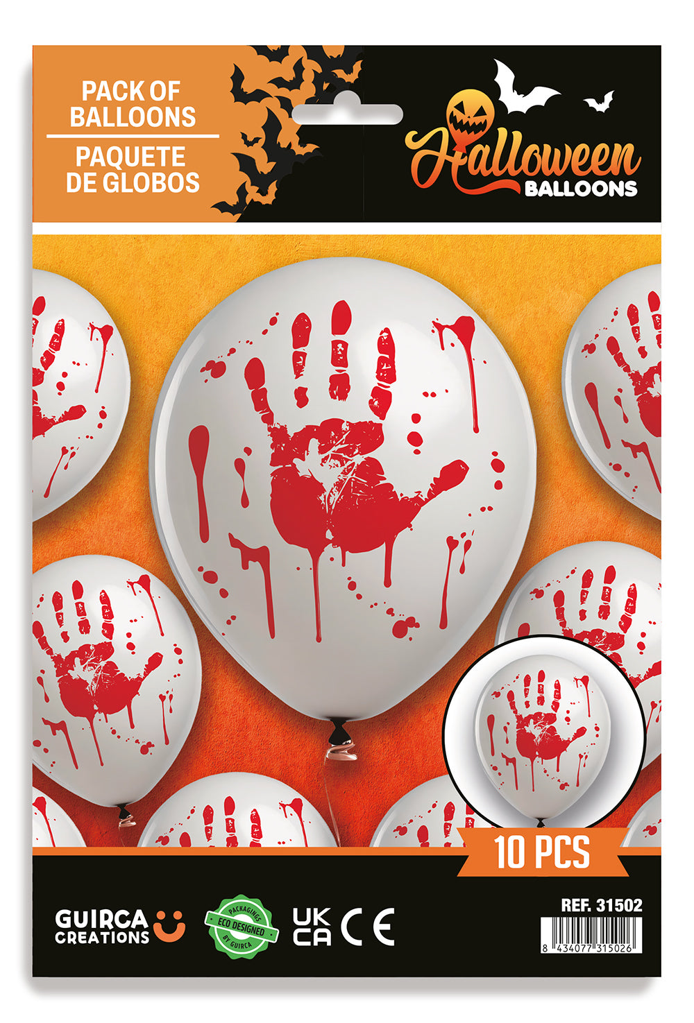 GP31500 – Halloween Luftballons 30 cm 10 Stück – Farbe: Weiß, Hand