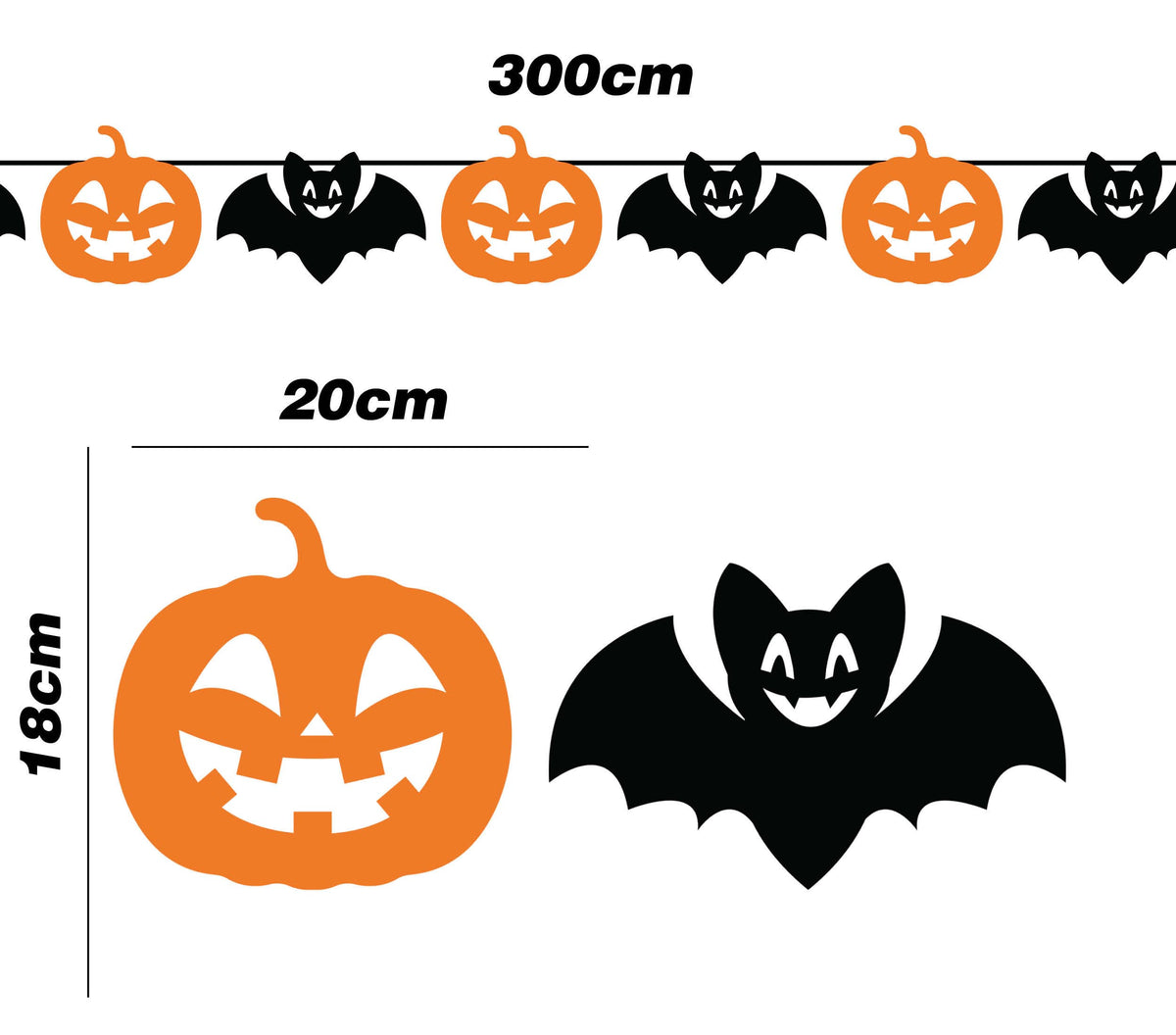 GP26795 – Halloween Girlande 300 cm Motivgirlande – Farbe: Fledermaus + Kürbis