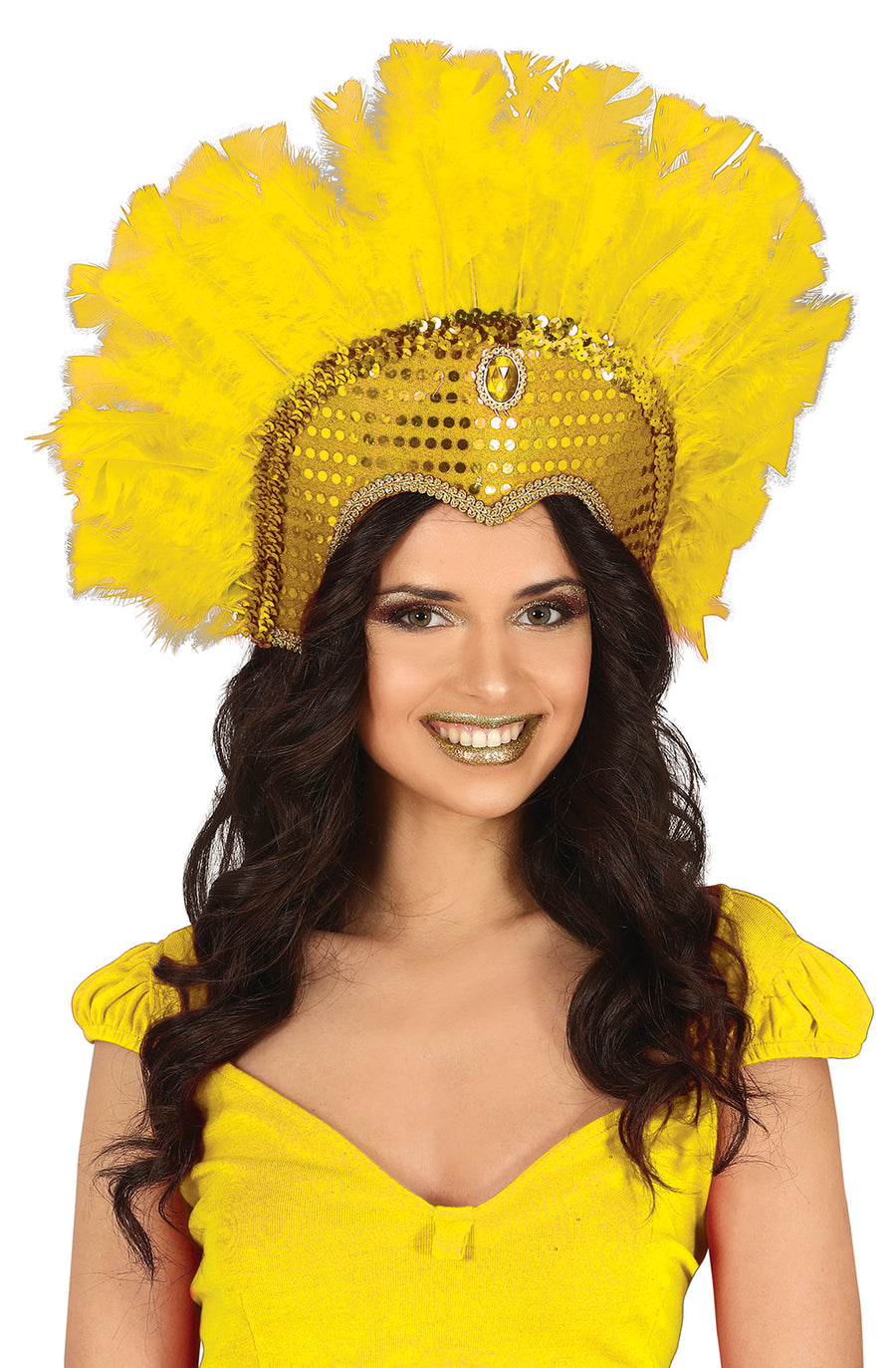 GP23067 – Samba Federkopfschmuck für Erwachsene – Farbe: Gelb, Ansicht 2