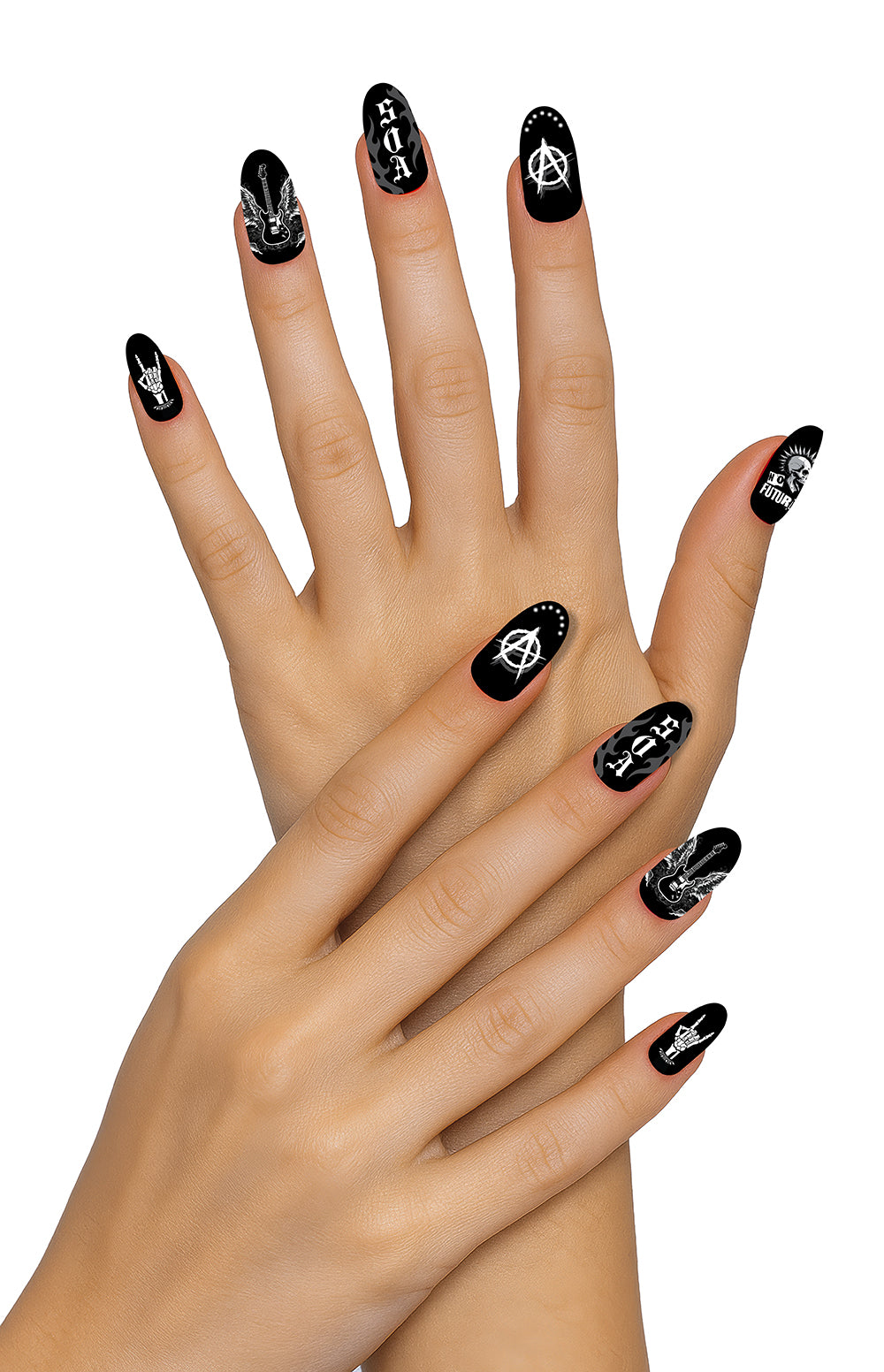 GP15981 – Motiv Kunstnägel für Erwachsene 12 Stück – Farbe: Schwarz / Weiß