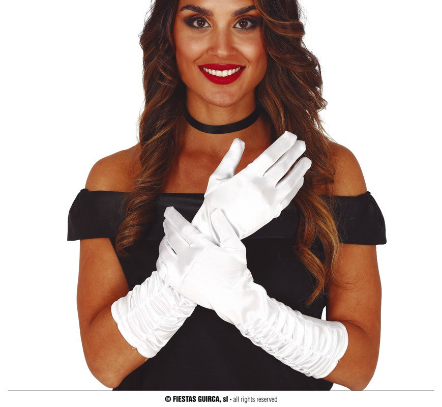 GP17868 – Glamour Handschuhe für Damen 40 cm gerafft – Farbe: Weiß