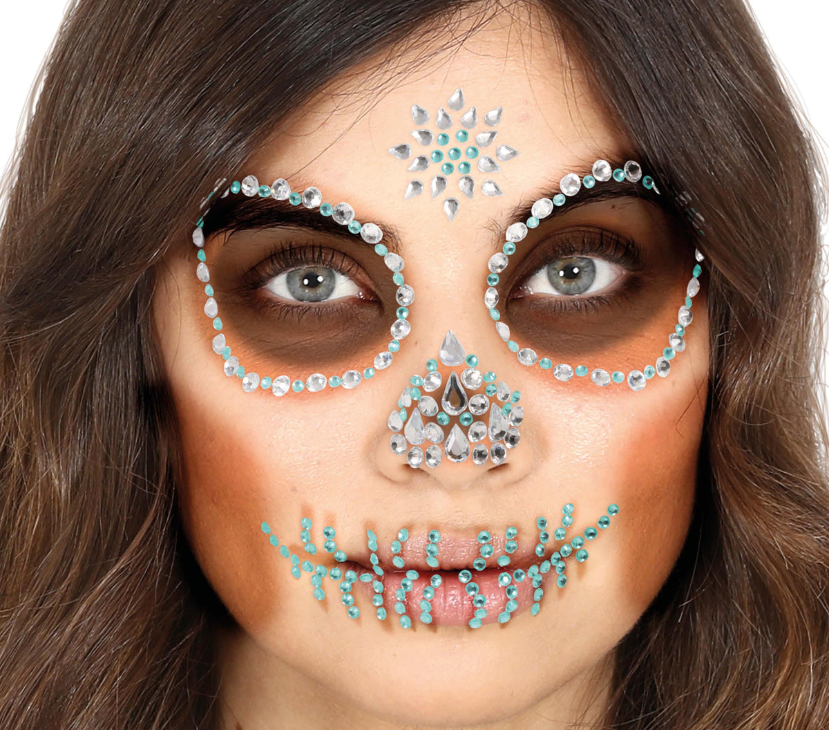 GP15807 – Totenkopf Gesichtsschmuck für Damen 13 x 15 cm – Farbe: Grün