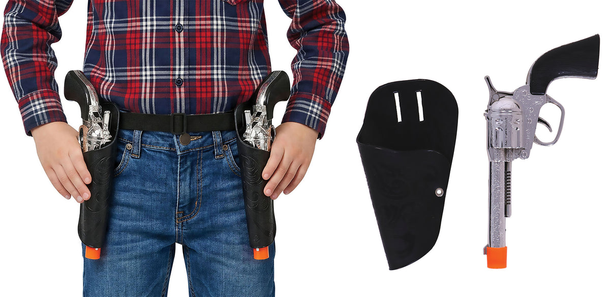 GP18523 – Cowboy Doppelholster für Jungen mit 2 Pistolen – Farbe: Schwarz