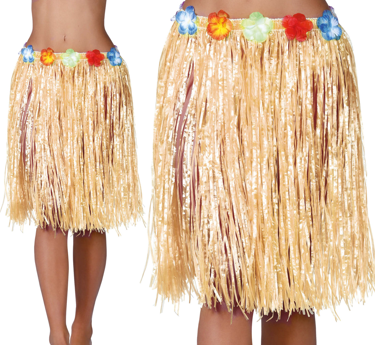 GP17630 – Hawaii Rock für Damen 50 bis 55 cm mit Blumen – Farbe: Natural