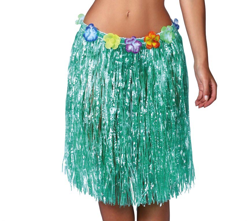 GP17630 – Hawaii Rock für Damen 50 bis 55 cm mit Blumen – Farbe: Grün