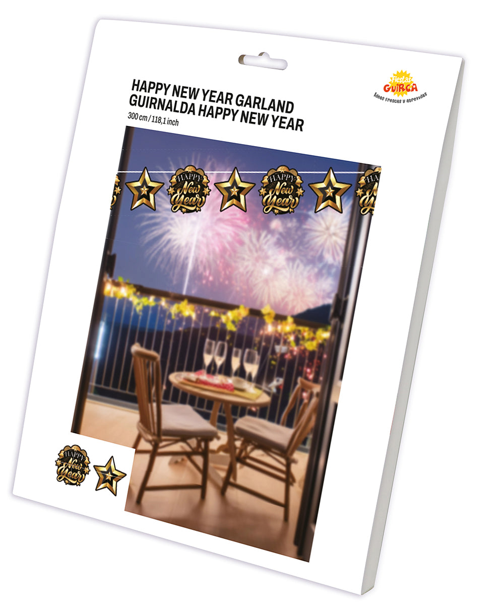 GP31819 – Happy New Year Girlande 300 cm Silvester Deko – Farbe: Stern