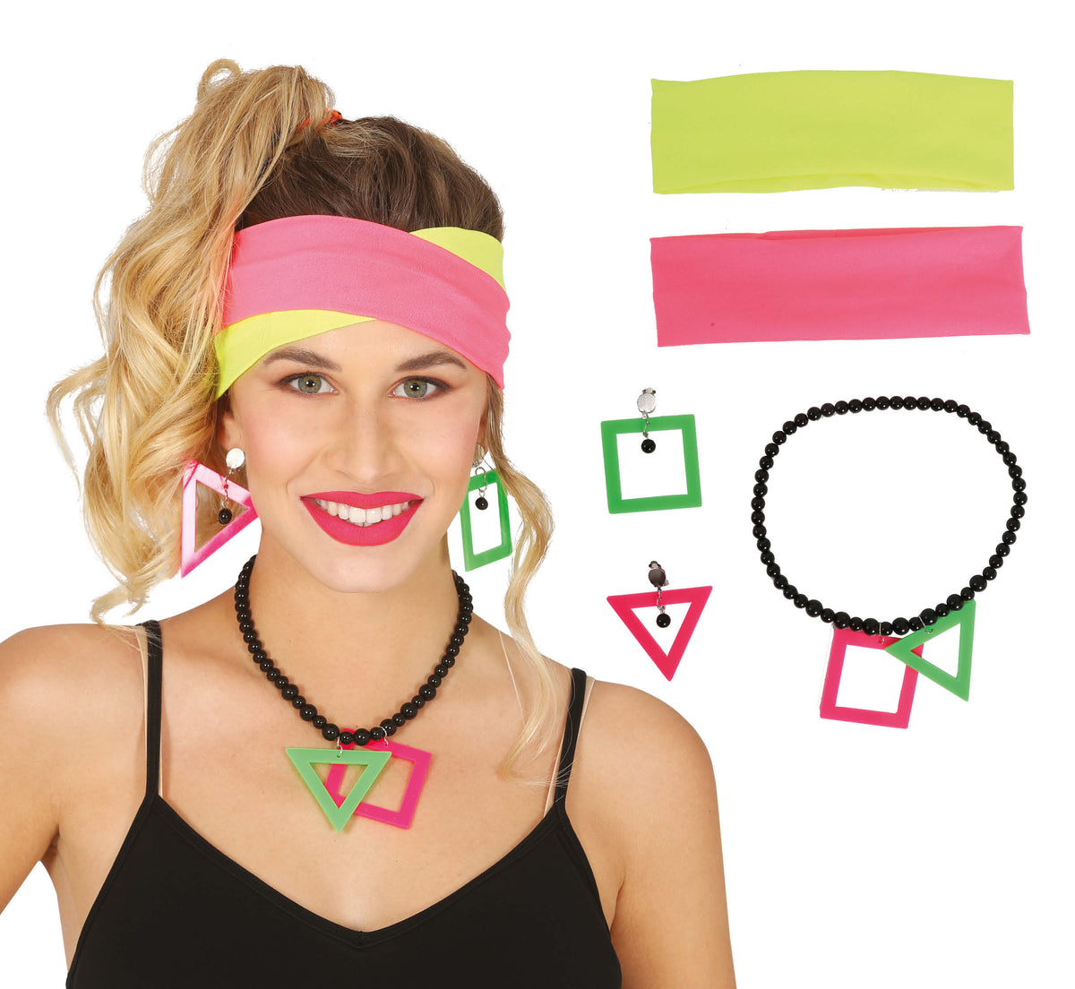 GP18846 – 80er Jahre Accessoire Set für Damen 5 teilig – Farbe: Mehrfarbig