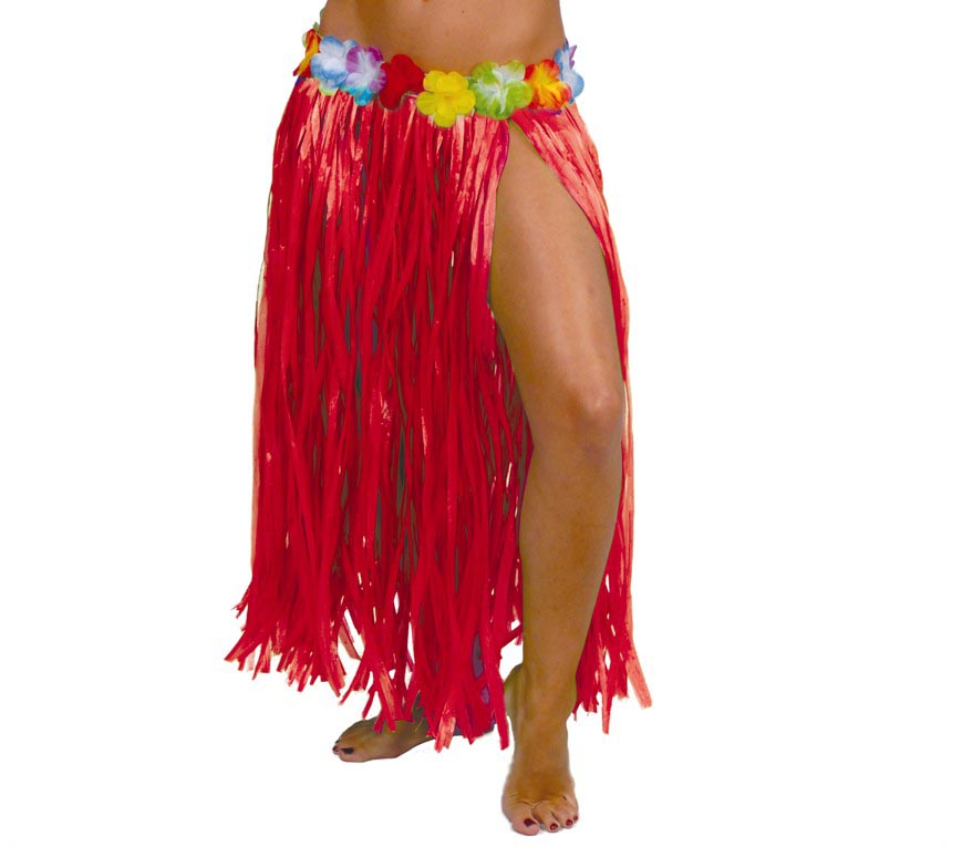 GP17637 – Langer Hawaii Rock für Damen 75 cm mit Blumen – Farbe: Rot