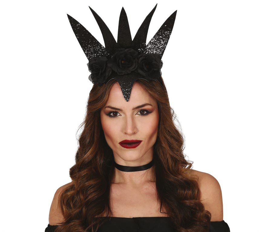 GP26726 – Dunkle Königin Haarreif für Damen mit Blumen – Farbe: Schwarz