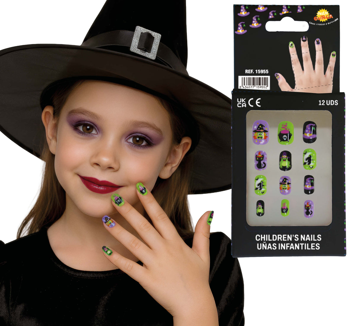GP15954 – Halloween Fingernägel für Kinder selbstklebend – Farbe: Hexe