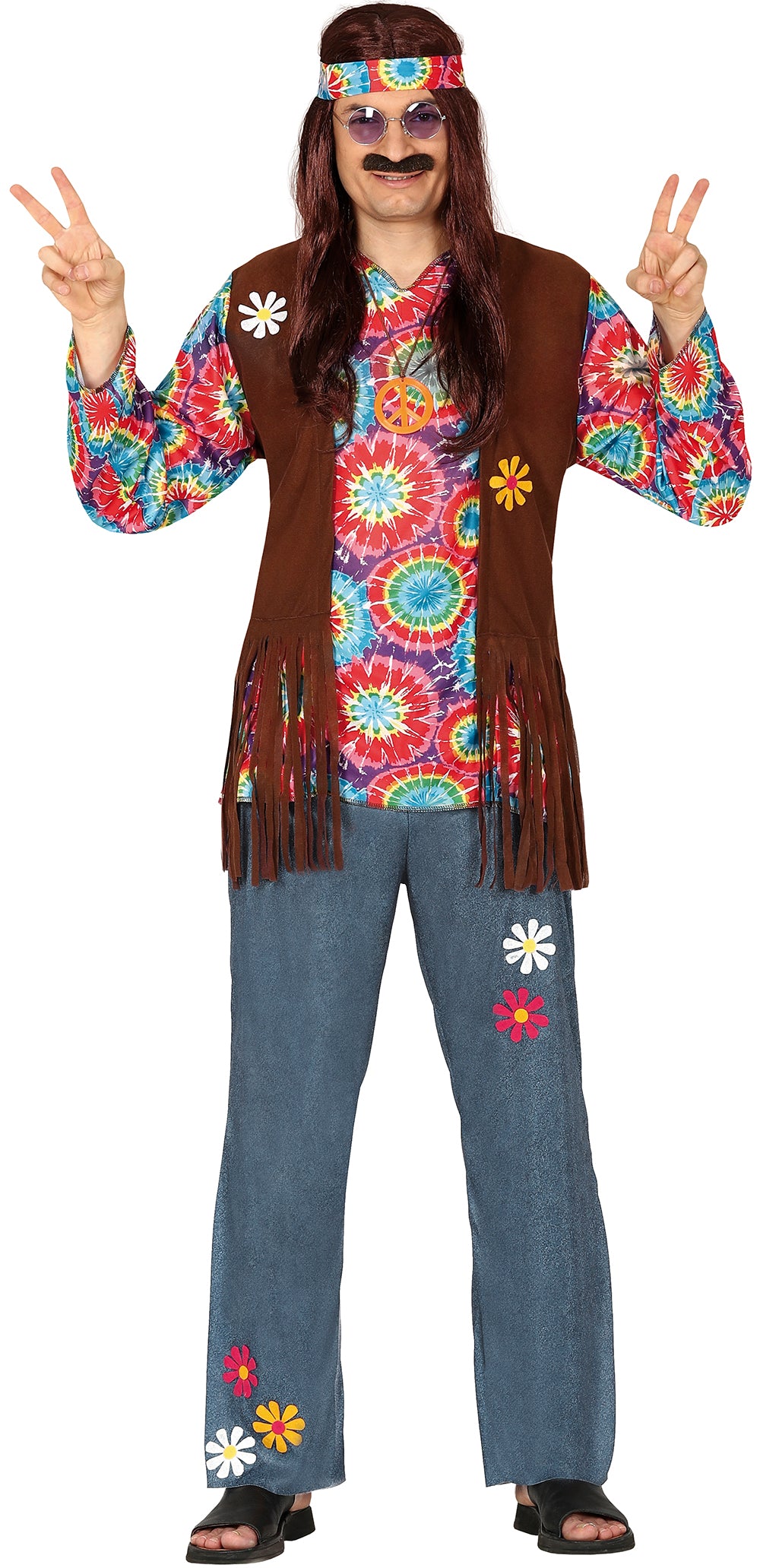GP86605 – Hippie Kostüm für Herren mit Fransenweste – Größe: 48 - 50 (M) – Farbe: Braun