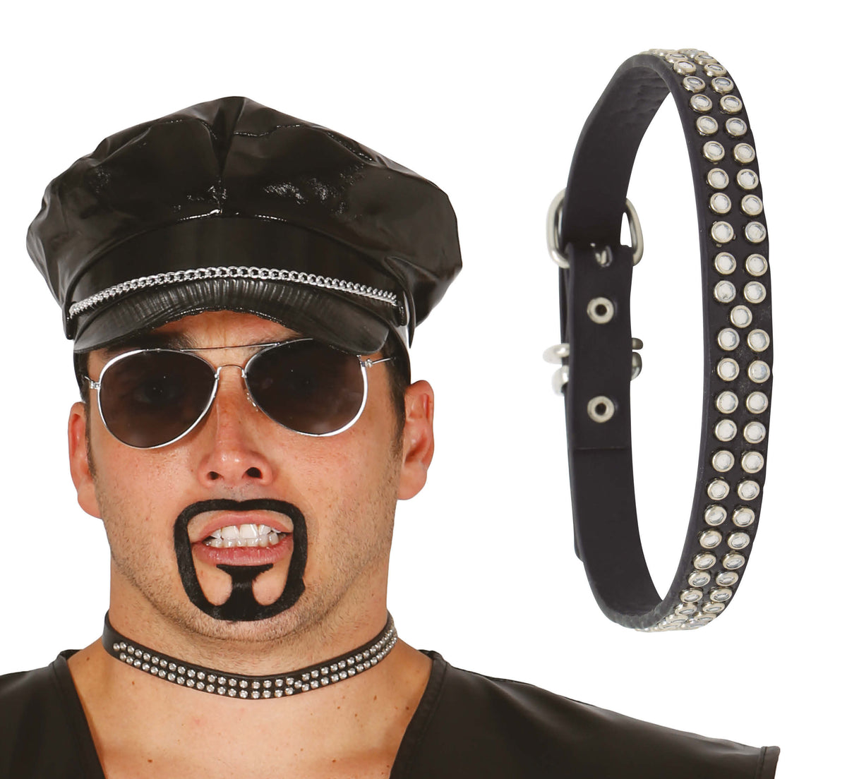 GP16747 – Punk Halsband für Erwachsene mit Strass – Farbe: Silber