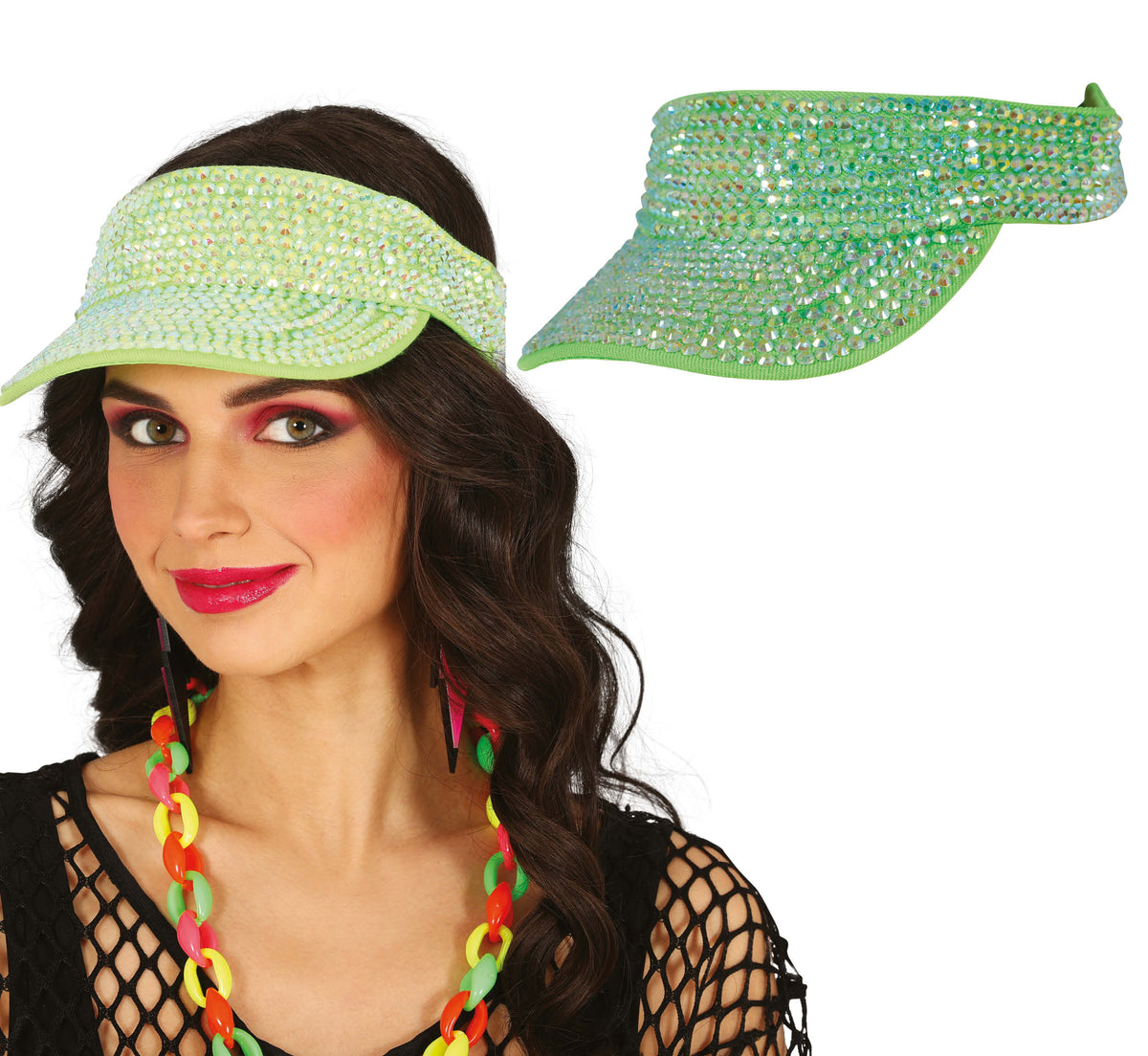 GP13827 – Strass Visor für Erwachsene 80er Jahre – Farbe: Grün