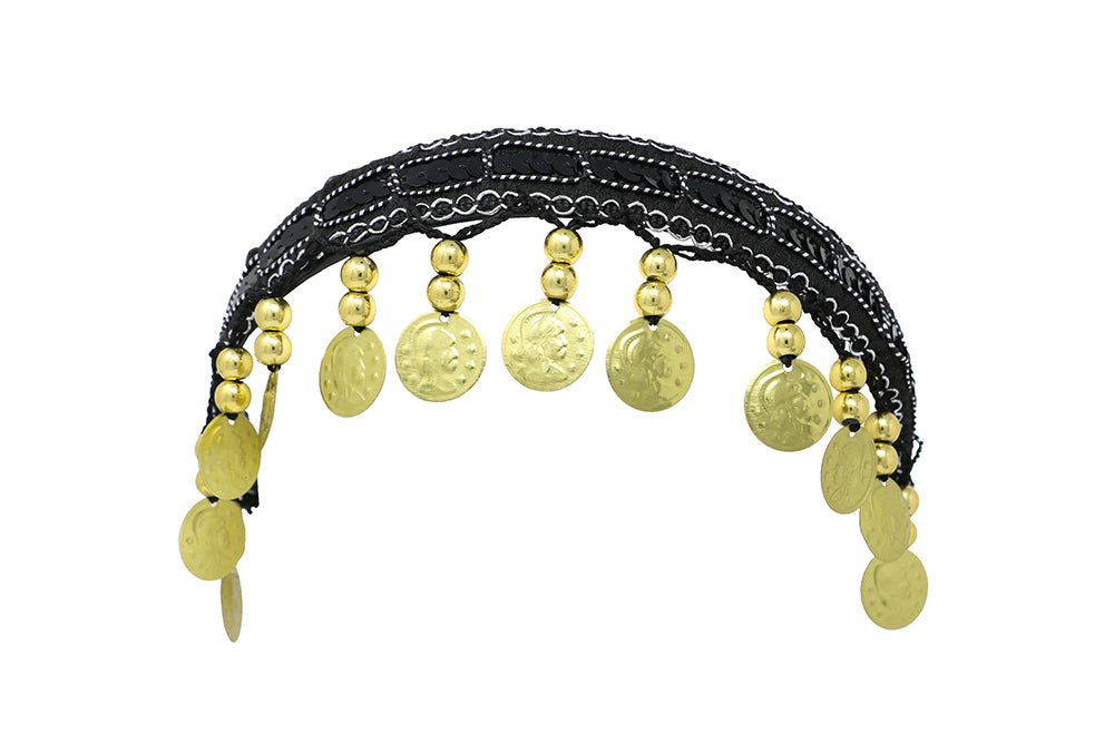 GP13770 – Münzen Haarreif für Damen mit Goldmünzen – Farbe: Schwarz / Gold