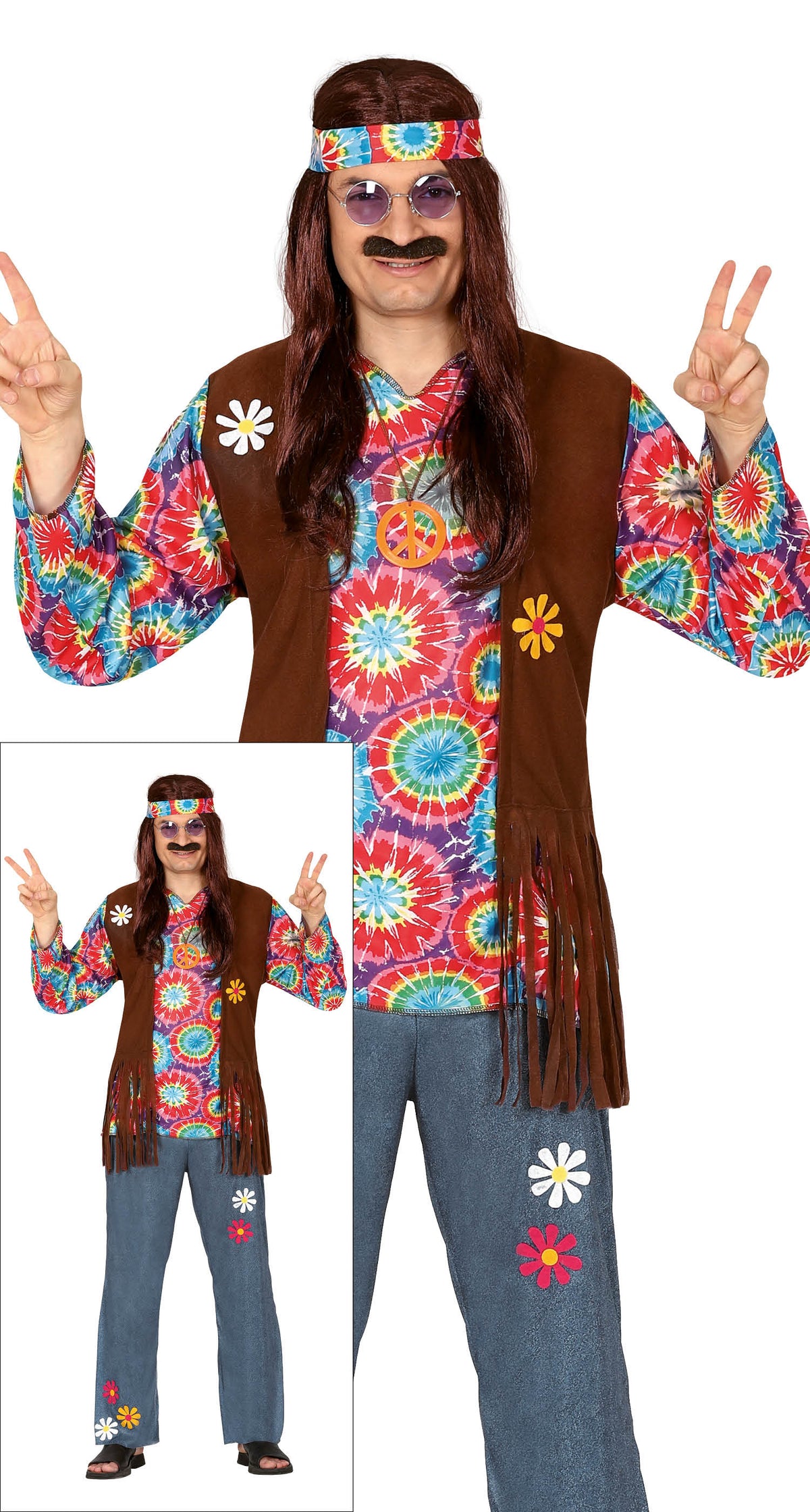 GP86605 – Hippie Kostüm für Herren mit Fransenweste – Größe: 54 - 56 (XL) – Farbe: Braun