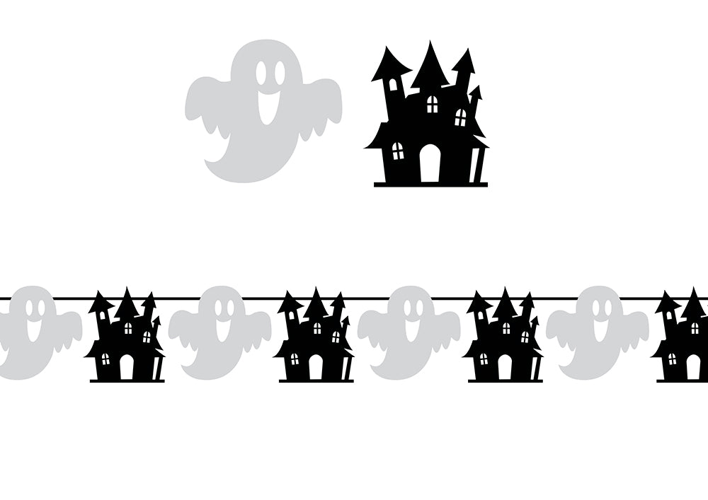 GP26795 – Halloween Girlande 300 cm Motivgirlande – Farbe: Gespenst + Schloss
