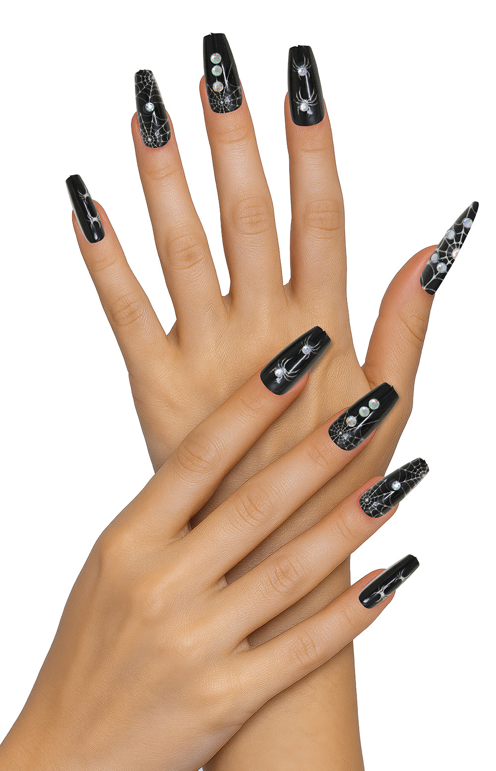 GP15920 – Lange Kunstnägel für Damen Stiletto Gothic – Farbe: Schwarz-spinne